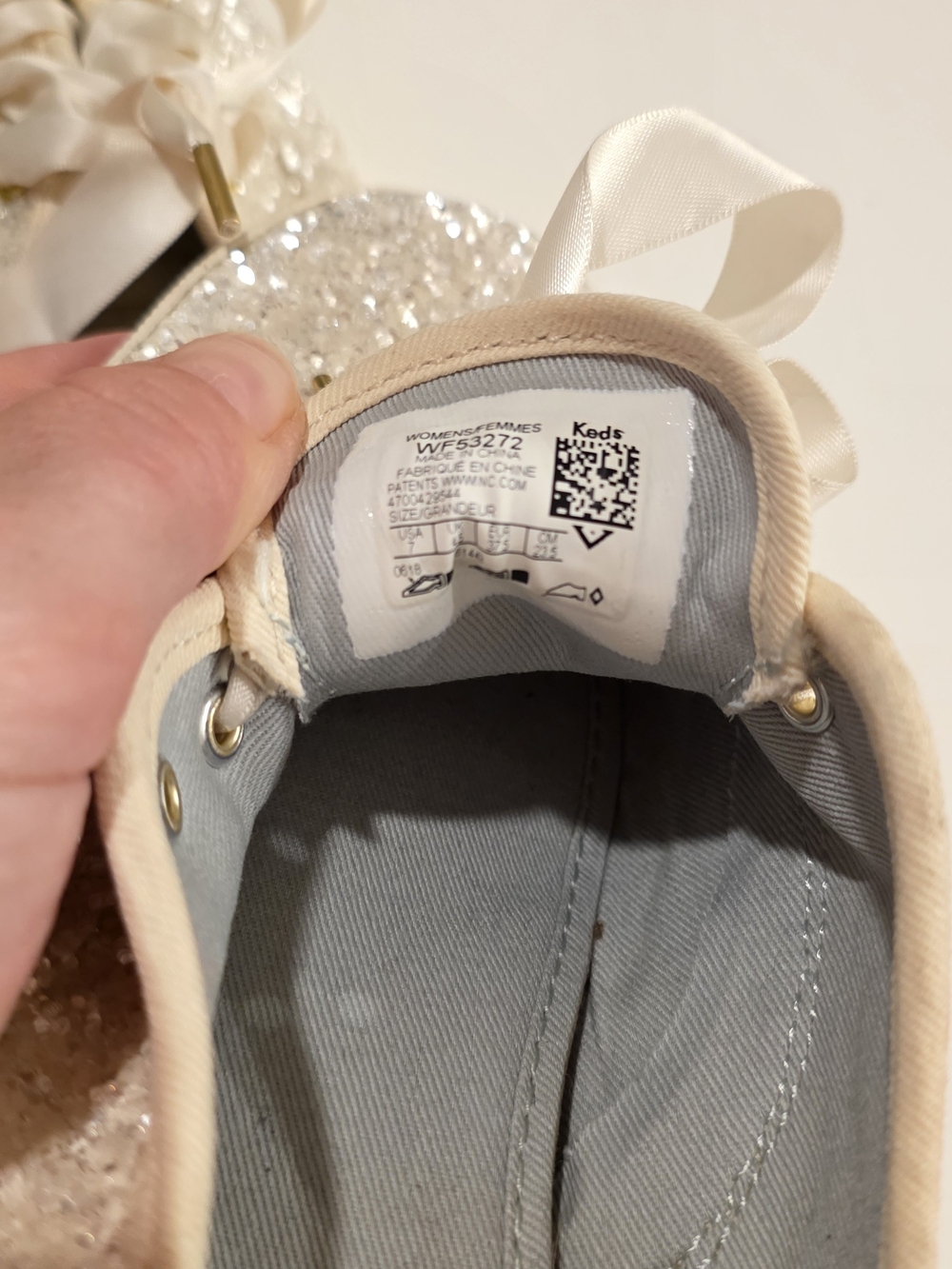 Sparkle Satin Lace-Up Women’s Sneakers in Cream - Picture 15 of 16